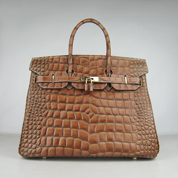 High Quality Fake Hermes Birkin 35CM Crocodile Veins Leather Bag Light Coffee 6089 - Click Image to Close